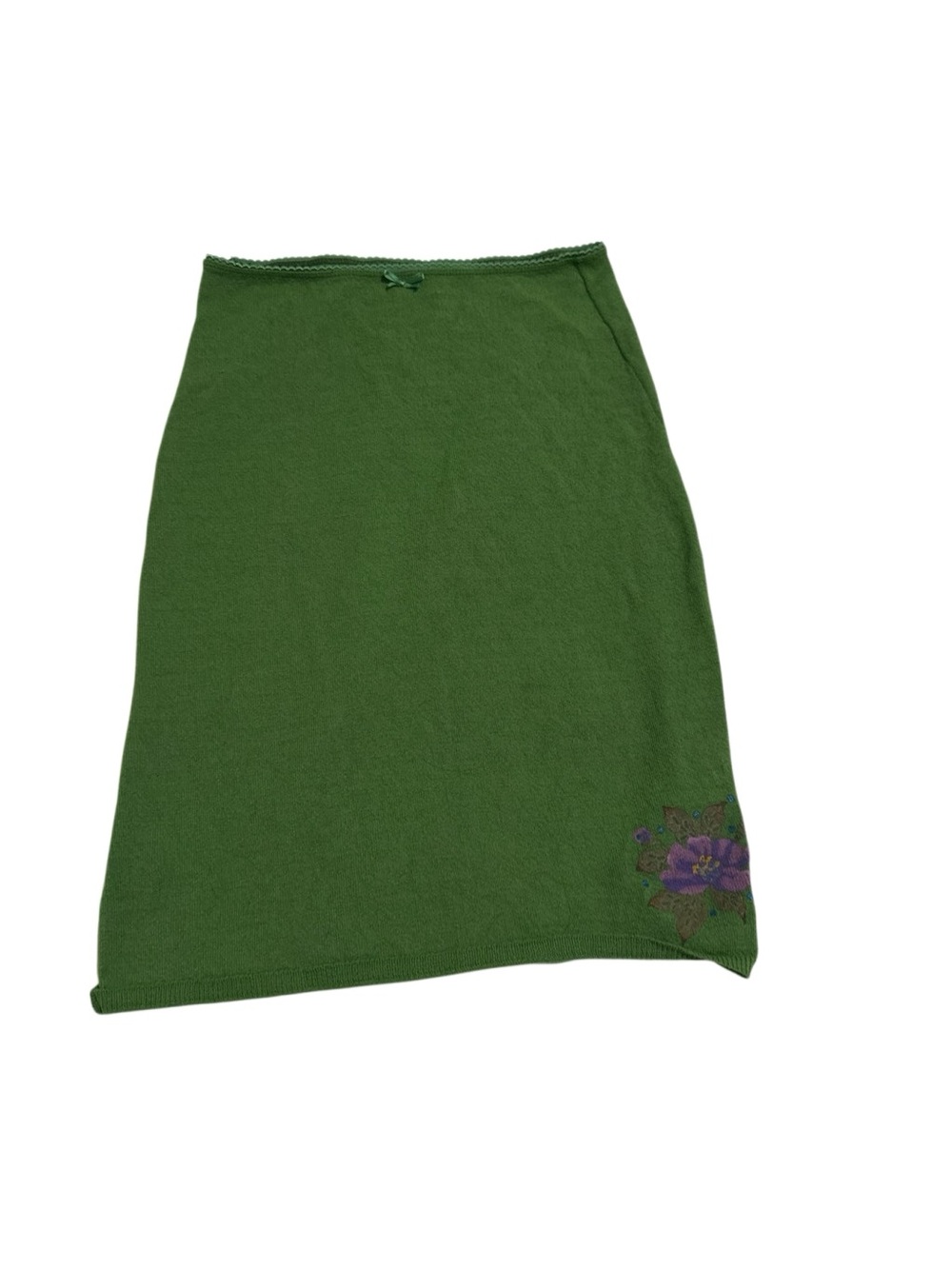 Zara Green Knit Pencil Skirt with Purple Floral Detail